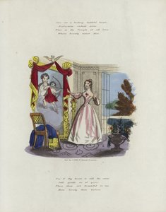Cartão britânico dos Namorados com uma imagem de uma mulher olhando em um espelho de English School