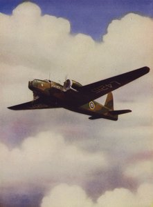 Bombardeiro britânico Vickers Wellington médio em voo (cor litho) de English School