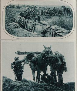 Artilheiros britânicos com cavalos de carga, Flandres, agosto de 1917 de English School