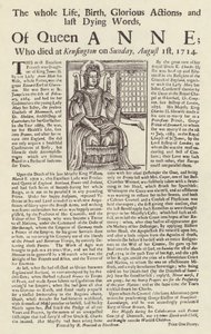 Broadside publicado sobre a morte da Rainha Anne de English School