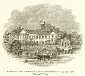 Buckingham House, do rio Tâmisa, com o célebre portão de água de Inigo Jones