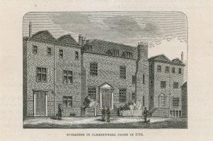 Edifícios em Clerkenwell Close in 1791 de English School