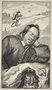 Bunyans Dream, frontispício de The Pilgrims Progress, de John Bunyan (1628-88), 4ª edição, pub. 1680 (foto sépia) de English School