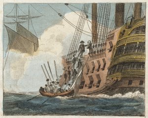 Buonaparte rende-se aos ingleses (gravura a cores) de English School