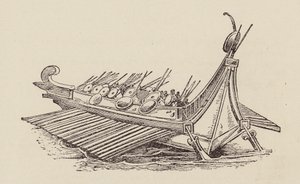 César, Guerra das Gálias: navio de guerra romano (litografia) de English School
