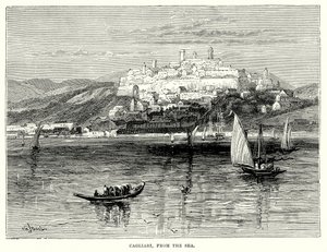 Cagliari, vista do mar (gravura) de English School