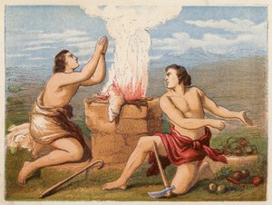 O sacrifício de Caim e Abel (litografia a cores) de English School