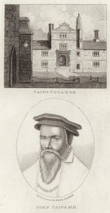 Caius College e um retrato de John Caius de English School