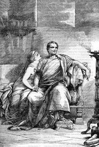 Calpurnia (Calpurnia Pisonis) e César - Jules Cesar - A Tragédia de Júlio César - Ilustração em "Completes de William Shakespeare" 1866 - As ilustrações e a forma geral desta edição são emprestadas do Shakespeare ilustrado de Cassell, pub de English School