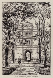 Cambridge: Portal da Virtude, Caius College (gravura) de English School