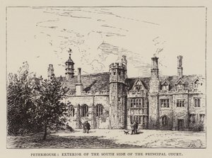 Cambridge: Peterhouse, Exterior do Lado Sul do Tribunal Principal (gravura) de English School