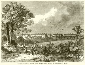 Camden Town, da estrada de Hampstead, Marylebone, 1780 de English School