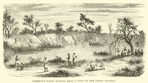 Festa de Cameron parada perto de um lago no país de Ugogo de English School