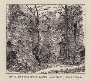 Canterbury: Ruínas da Torre de Ethelbert, e North West Porch (litho) de English School