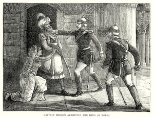 Capitão Hodson a prender o rei de Deli (gravura) de English School