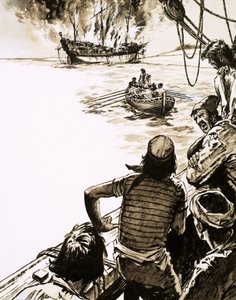 Capitão Juan Sebastian del Cano queima um dos seus navios de English School