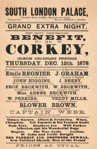Capitão Webb, o herói do Canal, Corkey, o pedestre, os Beckwiths (nadadores) e outros no Palácio do Sul de Londres, 1878 de English School