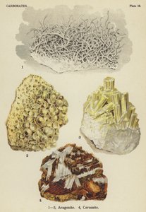 Carbonatos, aragonite, cerussite (litografia a cores) de English School