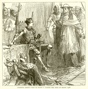 Cardeal Ursinis visita a Henrique V durante o Cerco de Rouen, 1418 de English School