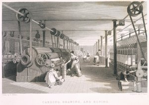 Cardagem, desenhos e tecidos para fiação (gravura) de English School