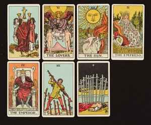 Cartas de um jogo de Tarot, c.1809 (lito colorido à mão) de English School