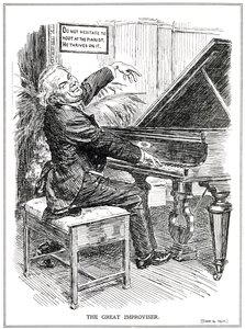 Cartoon satirizando LLoyd George como o Grande Improvisador ou líder dos Improvisa-Tories, junho de 1920 de English School
