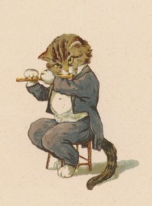 Gato tocando flauta (chromolitho) de English School