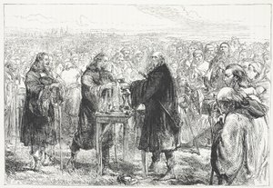 Celebração da Eucaristia pelos hussitas em um campo perto de Praga, ilustração da história do protestantismo por James Aitken Wylie (1808-1890), bar. 1878 de English School