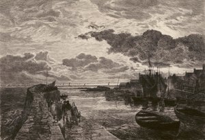 Cellardyke Harbour, gravado por Chauvel, segundo Sam Bough (litografia) de English School