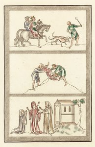 Cenelmo, rei de Mércia, caça, assassinato de rei, abadessa, freira e âncora (gravura colorida) de English School