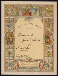 Certificado de escritura concedido a um aluno da Escola de Gramática de Malpas, Cheshire de English School