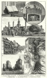 Bíblia acorrentada, Lingfield; Lareira, Colégio de Sackville; Colégio de Sackville; Fila Média; Em Ashurst Wood; Castelo de Brambletye (gravura) de English School