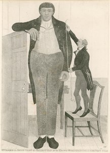 Charles Byrne, também conhecido como Obrien, o Gigante Irlandês, o homem mais alto do mundo conhecido, com quase nove pés de altura. de English School