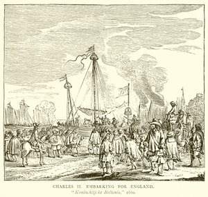 Charles II embarcando para a Inglaterra de English School