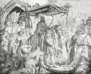 Carlos IV, Sacro Imperador Romano, visitando o Papa Urbano V em Avignon em 1365, 1882 de English School