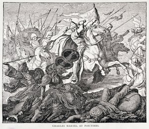 Charles Martel (c.688-741) em Poictiers, de A História da França, de Emile de Bonnechose, publicado pela Ward, Lock and Co, Londres de English School
