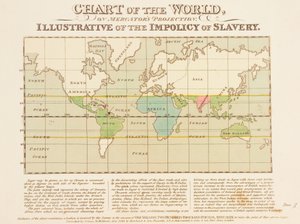 Gráfico do Mundo, sobre a Projeção de Mercator, Ilustração da Impolítica da Escravatura de English School