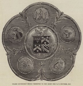Chased Silver-Gilt Shield apresentado ao Honorável E P Bouverie, MP (gravura) de English School