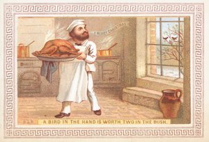 Chef segurando o prato de peru, cartão de Natal de English School
