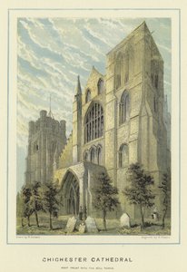 Chichester Cathedral, frente oeste com a torre do sino de English School