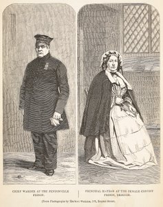 Chefe Warder na prisão de Pentonville e principal matrona na prisão do condenado feminino, Brixton, ilustração de The Criminal Prison de Londres e cenas de vida de prisão por Henry Mayhew e John de English School