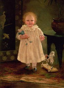 Criança com uma boneca e um cavalo de brinquedo, c.1840 de English School