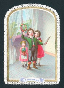 Crianças, com, grinalda, e, flores, ano novo, cartão de English School
