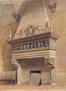 Chimney-piece delle Agneli, Palácio Ducal, Urbino, Itália (cor litho) de English School