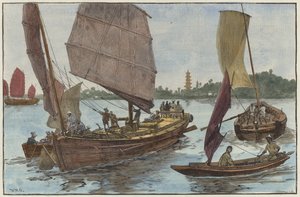 Barcos chineses de pesca e carga