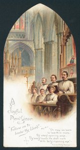 Coro cantando na igreja, cartão de ano novo de English School