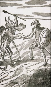 Christian e Apollyon, da 13ª edição do &39;Pilgrim&39;s Progress&39; de John Bunyan, 1692 de English School