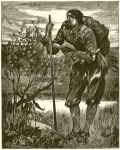 Cristão como visto por Bunyan em seu sonho. Eu vi um homem vestido com trapos de English School