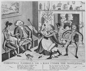 Christmas Gambols, ou um beijo sob o visco, 1794 (gravura) de English School