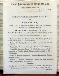 Folheto de Natal para seis palestras elementares sobre química, por Michael Faraday (1778-1829) 3 de dezembro de 1827 de English School